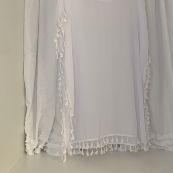 White Sheer Tassel Trim Cover-Up NWOT - Picture 6 of 8